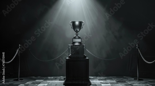A beautifully crafted silver trophy positioned on a pedestal photo