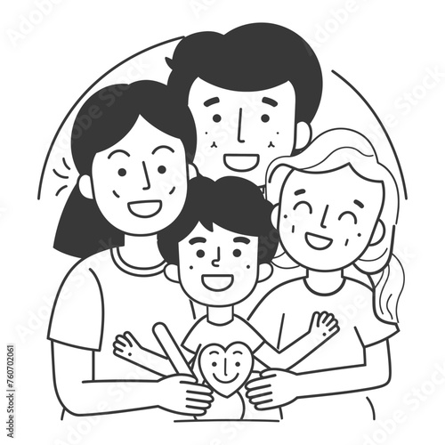 Outline illustration Celebration International Family Day family members in a positive vibes