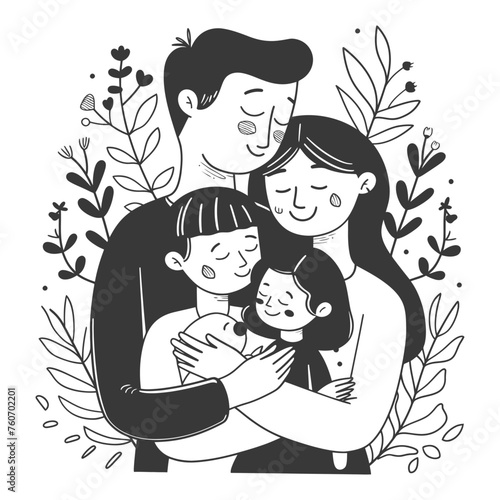 Outline illustration Celebration International Family Day family members in a positive vibes