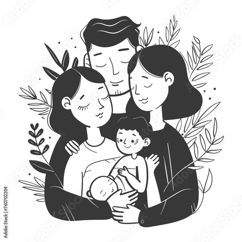 Outline illustration Celebration International Family Day family members in a positive vibes
