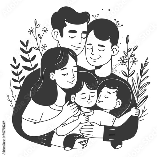 Outline illustration Celebration International Family Day family members in a positive vibes