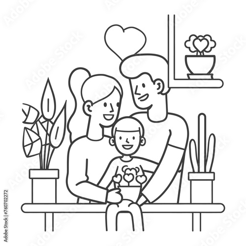 Outline illustration Celebration International Family Day family members in a positive vibes