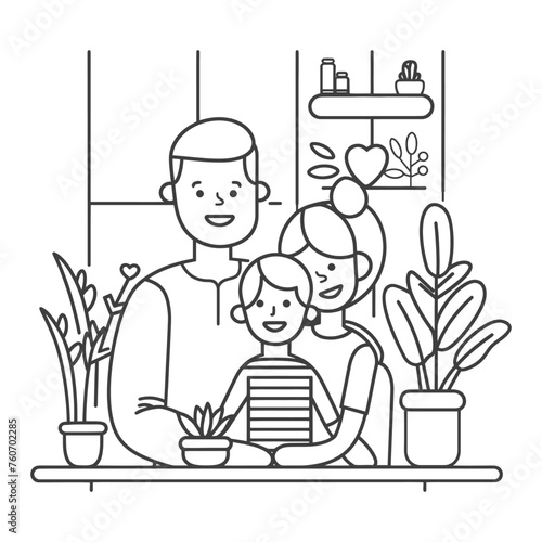 Outline illustration Celebration International Family Day family members in a positive vibes