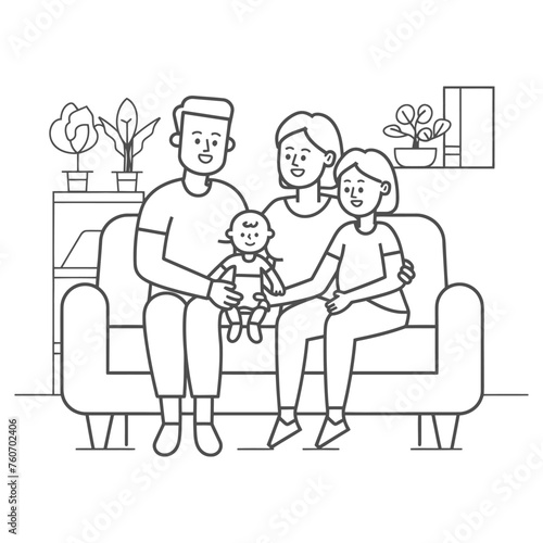 Outline illustration Celebration International Family Day family members in a positive vibes