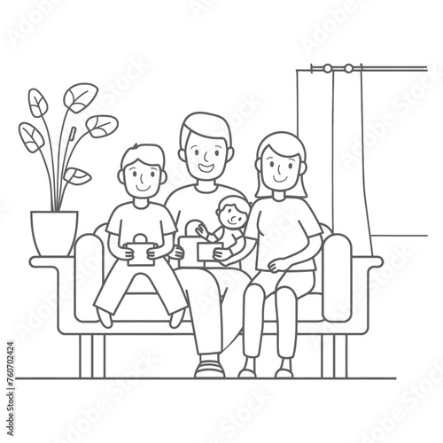 Outline illustration Celebration International Family Day family members in a positive vibes