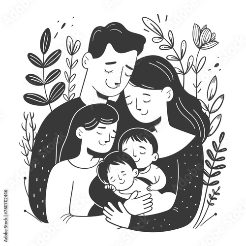 Outline illustration Celebration International Family Day family members in a positive vibes