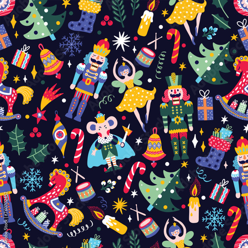 Christmas vector seamless Nutcracker pattern.Seamless pattern can be used for wallpaper, pattern fills, web page background, surface textures.