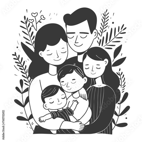 Outline illustration Celebration International Family Day family members in a positive vibes