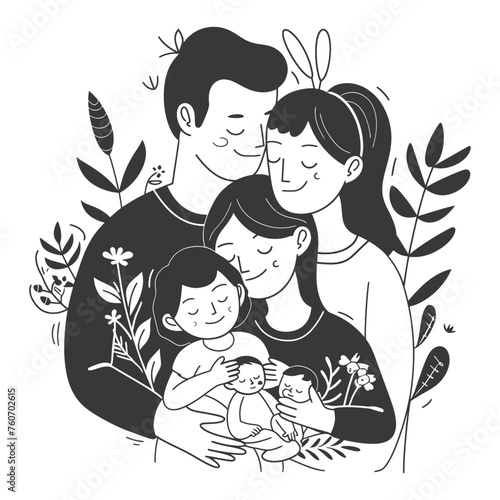 Outline illustration Celebration International Family Day family members in a positive vibes