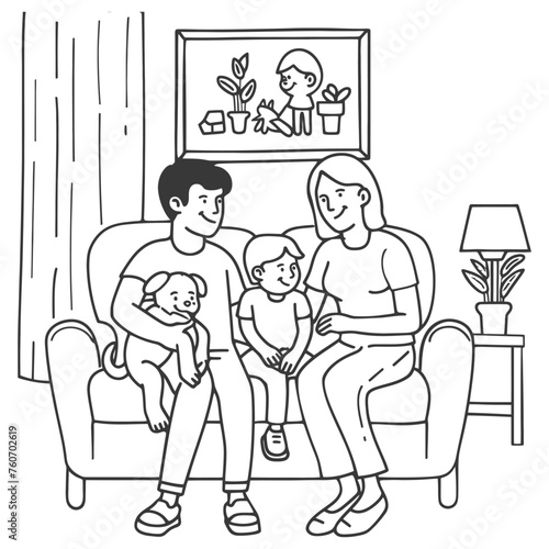 Outline illustration Celebration International Family Day family members in a positive vibes