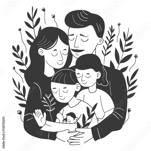 Outline illustration Celebration International Family Day family members in a positive vibes