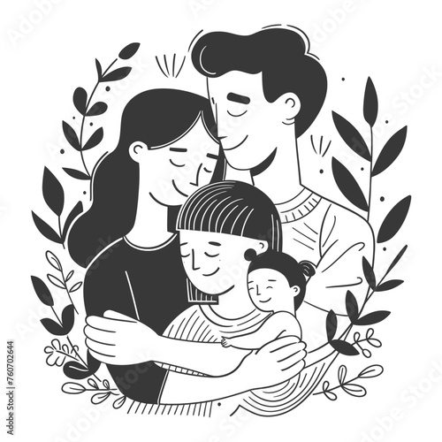 Outline illustration Celebration International Family Day family members in a positive vibes