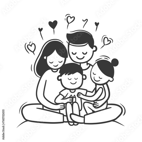 Outline illustration Celebration International Family Day family members in a positive vibes
