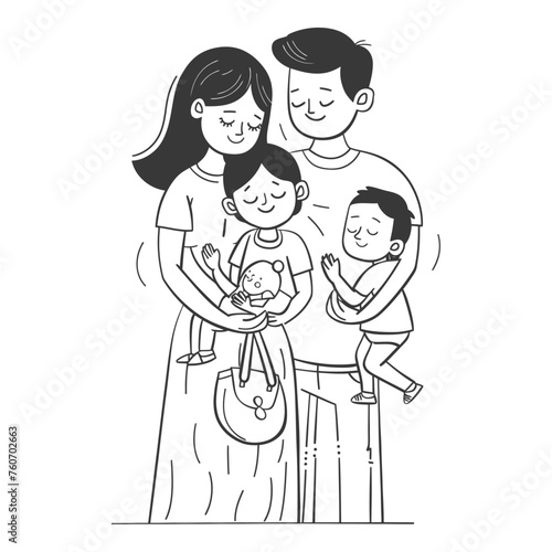 Outline illustration Celebration International Family Day family members in a positive vibes