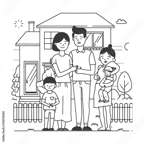 Outline illustration Celebration International Family Day family members in a positive vibes