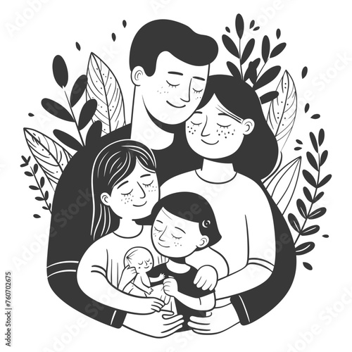 Outline illustration Celebration International Family Day family members in a positive vibes