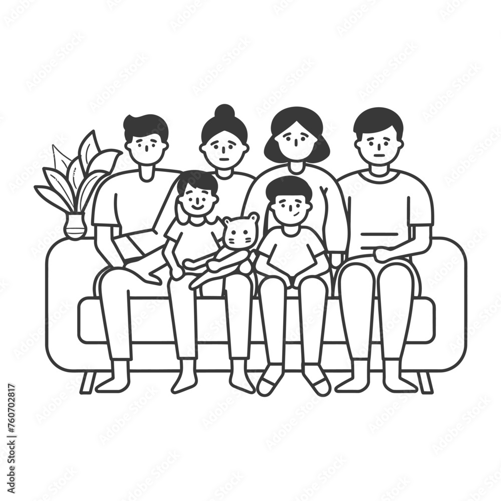 Outline illustration Celebration International Family Day family members in a positive vibes