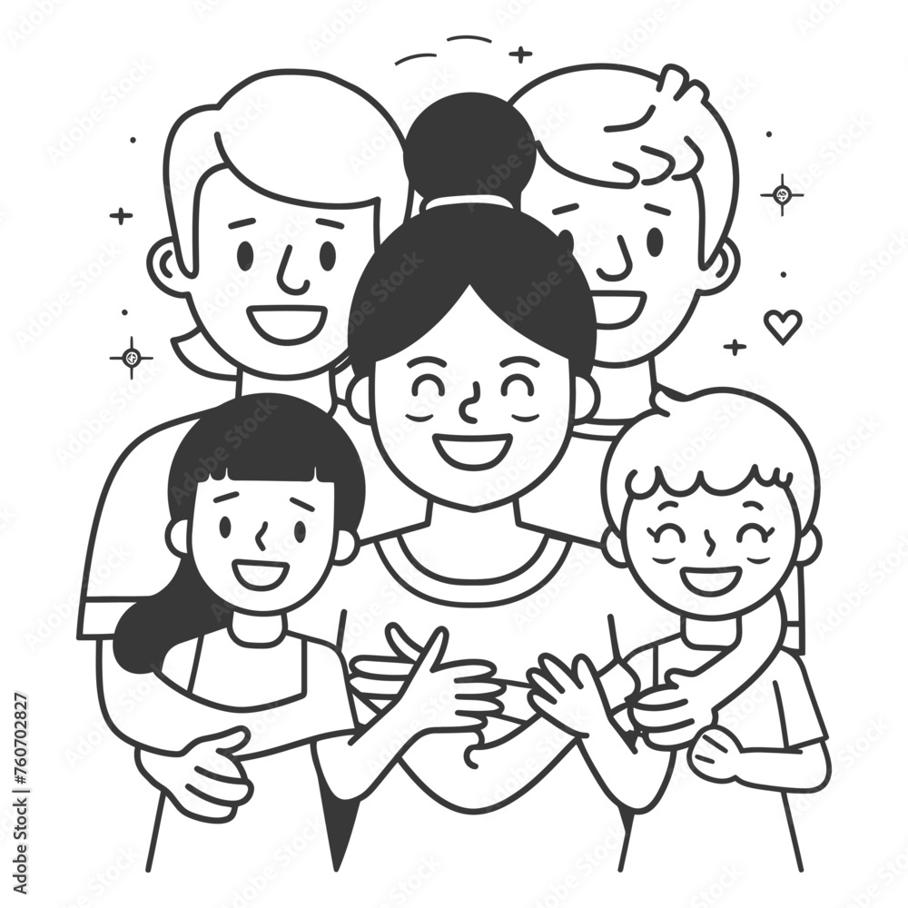 Outline illustration Celebration International Family Day family members in a positive vibes