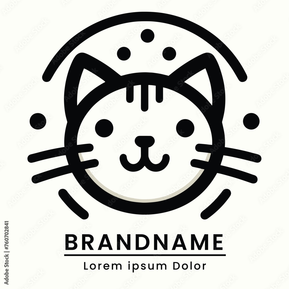 simple cute cat logo with circle ears surrounded, black and white single color simple cute cat logo with circle ears surrounded, black and white single color