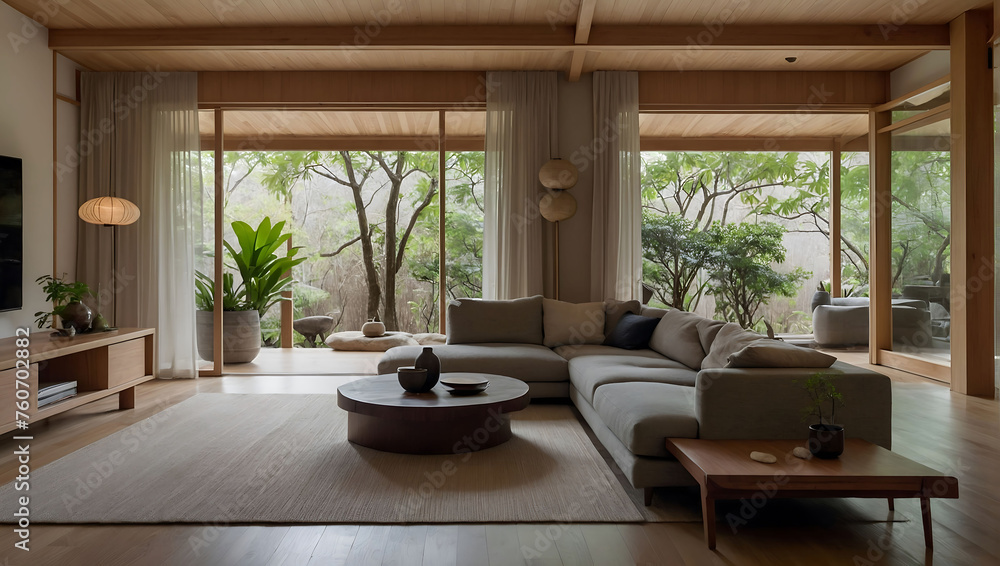 This living room embodies the calming essence of Japandi
