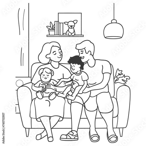 Outline illustration Celebration International Family Day family members in a positive vibes