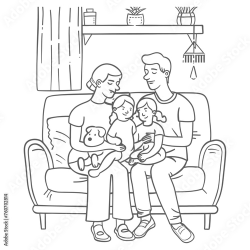 Outline illustration Celebration International Family Day family members in a positive vibes