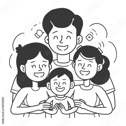Outline illustration Celebration International Family Day family members in a positive vibes