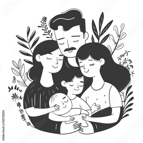 Outline illustration Celebration International Family Day family members in a positive vibes