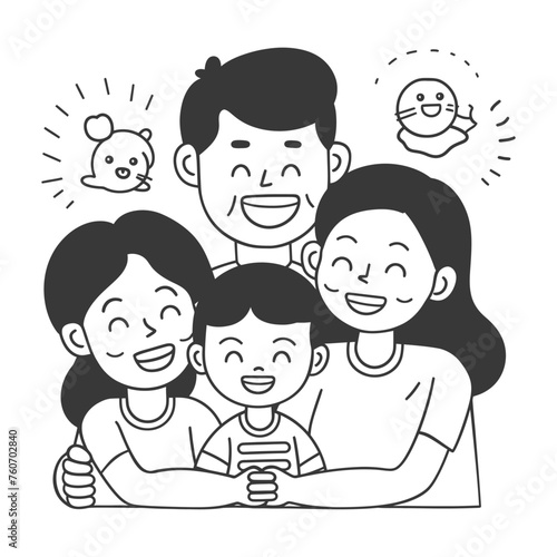 Outline illustration Celebration International Family Day family members in a positive vibes