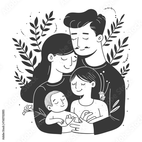 Outline illustration Celebration International Family Day family members in a positive vibes