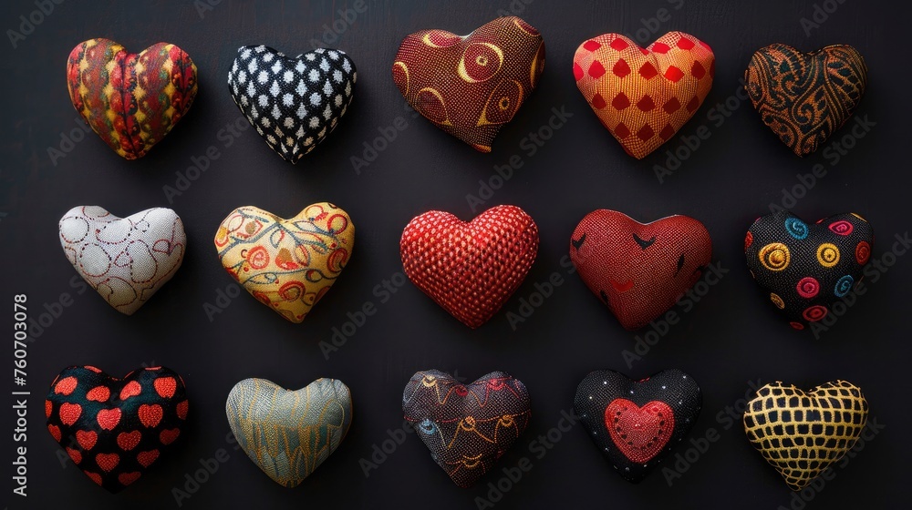 Colorful love hearts on isolated black background. Generative AI Colorful love hearts on isolated black background. Generative AI