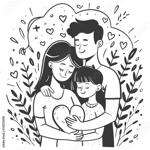 Outline illustration Celebration International Family Day family members in a positive vibes