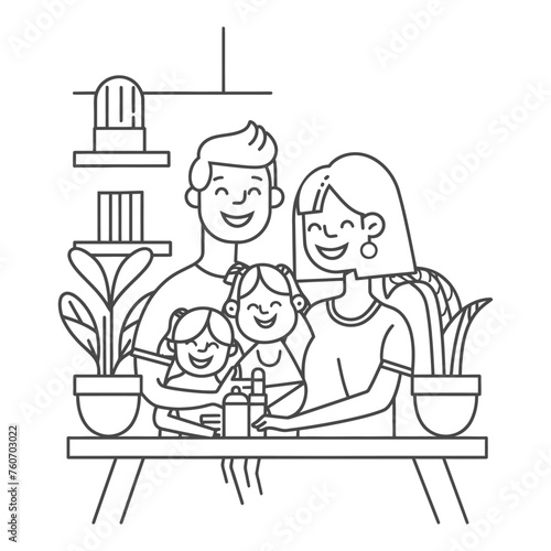 Outline illustration Celebration International Family Day family members in a positive vibes