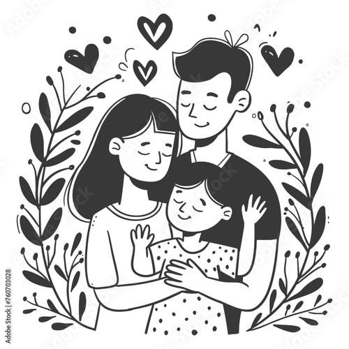 Outline illustration Celebration International Family Day family members in a positive vibes