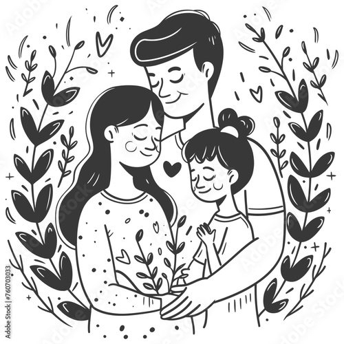 Outline illustration Celebration International Family Day family members in a positive vibes