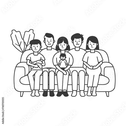Outline illustration Celebration International Family Day family members in a positive vibes