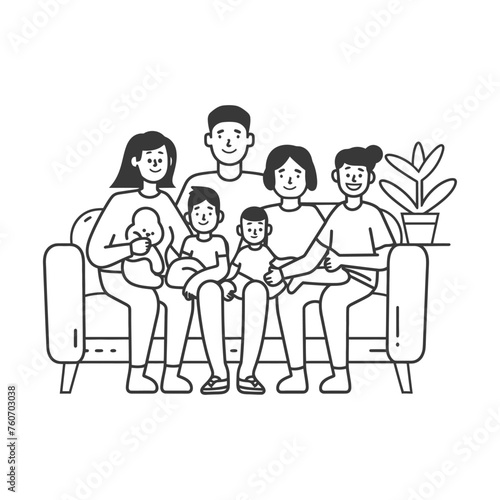 Outline illustration Celebration International Family Day family members in a positive vibes