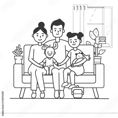 Outline illustration Celebration International Family Day family members in a positive vibes