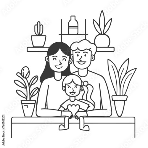 Outline illustration Celebration International Family Day family members in a positive vibes