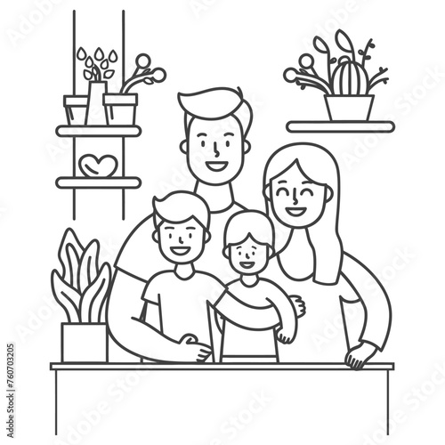 Outline illustration Celebration International Family Day family members in a positive vibes