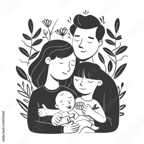 Outline illustration Celebration International Family Day family members in a positive vibes