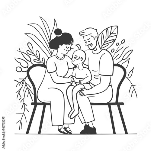 Outline illustration Celebration International Family Day family members in a positive vibes
