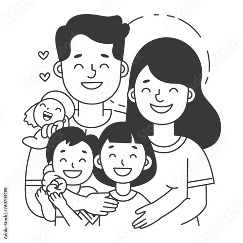 Outline illustration Celebration International Family Day family members in a positive vibes