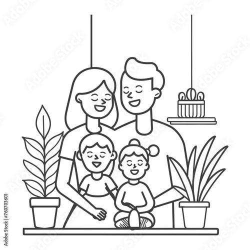 Outline illustration Celebration International Family Day family members in a positive vibes
