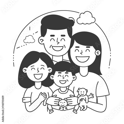 Outline illustration Celebration International Family Day family members in a positive vibes