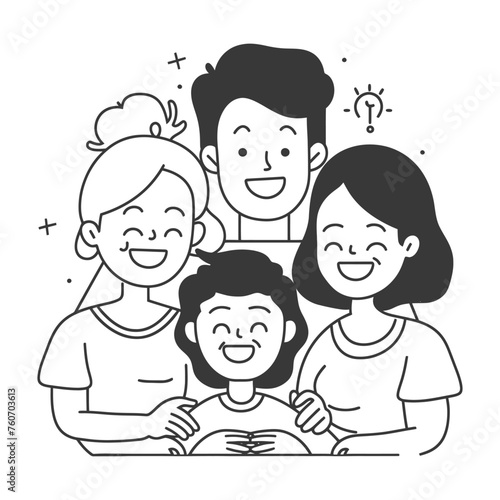 Outline illustration Celebration International Family Day family members in a positive vibes
