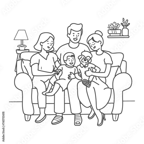 Outline illustration Celebration International Family Day family members in a positive vibes