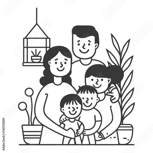 Outline illustration Celebration International Family Day family members in a positive vibes