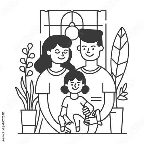 Outline illustration Celebration International Family Day family members in a positive vibes