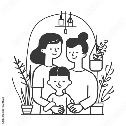 Outline illustration Celebration International Family Day family members in a positive vibes